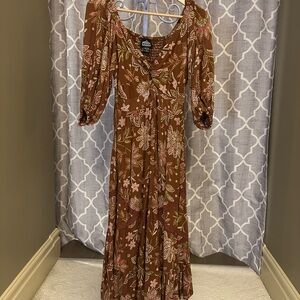 NWT Angie Floral Long Sleeve Dress - Brown and Pink